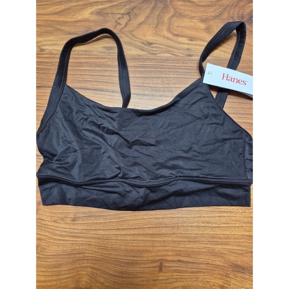 Hanes Bra Womens Size Medium 36B Longline Crop Black Unpadded Wireless 7681